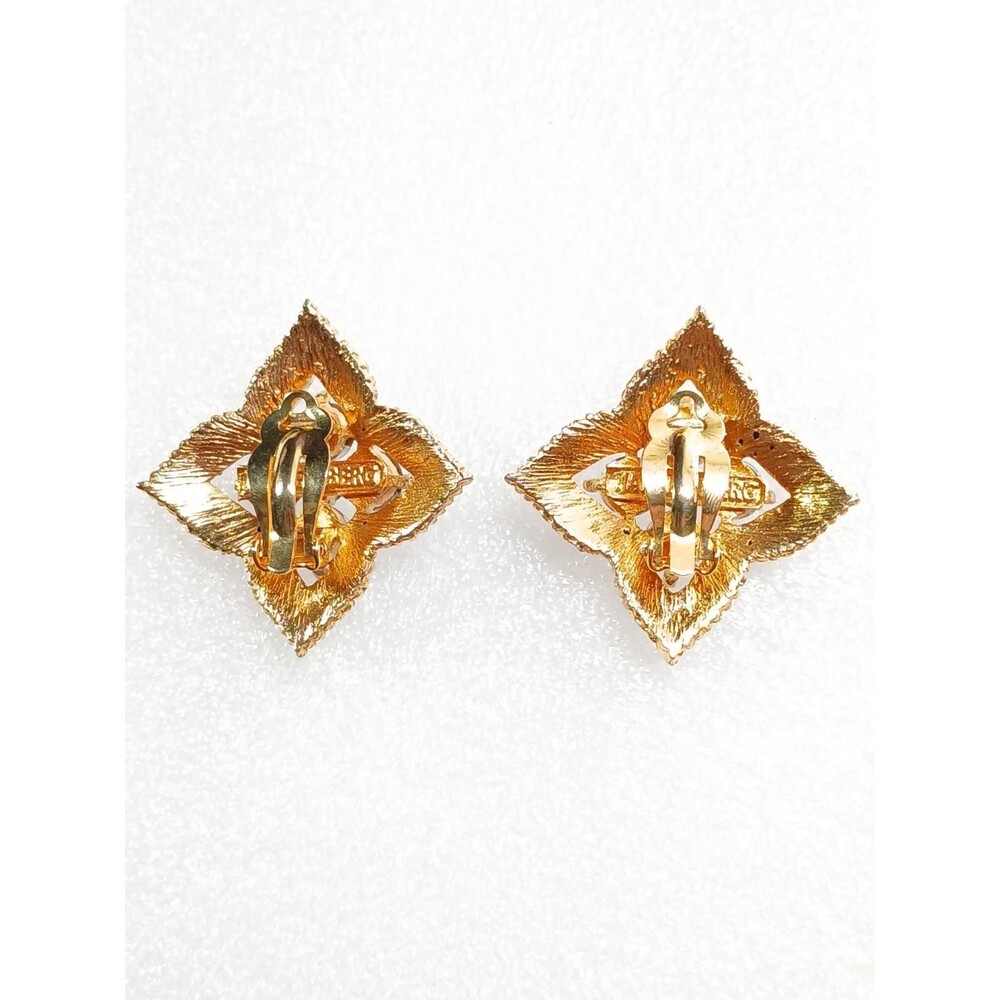 Jay Feinberg Signed Clip-On Earrings Gold Tone Rhinestone 80s - Picture 13 of 16